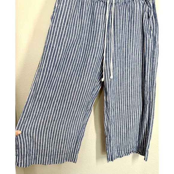 Beach Lunch Lounge Linen Blend Margot Drawstring Blue Pinstripe Pants Sz M Capri - Picture 7 of 13
